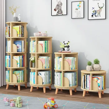 Вращающиеся книжные шкафы книжный шкаф из массива дерева с возможностью поворота на 360 градусов, стеллаж для хранения книг, стеллаж для книг, книжный шкаф, книжные полки 6