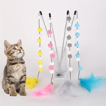 Забавная кошачья палочка, игрушка для кошек, Плюшевый мяч, Интерактивная Головка с заменой перьев, Игрушки для кошек, Зоотовары, Аксессуары для кошек