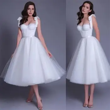 14841 #IENA Элегантное короткое свадебное платье из белого тюля для женщин с бантом в виде сердечка, свадебные платья на заказ Vestido 11