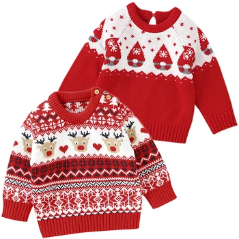 Детские свитера, Рождественская одежда, осень-зима, детская одежда для мальчиков и девочек, свитер с мультяшным принтом, вязаный пуловер с длинным рукавом, топы, пальто 10
