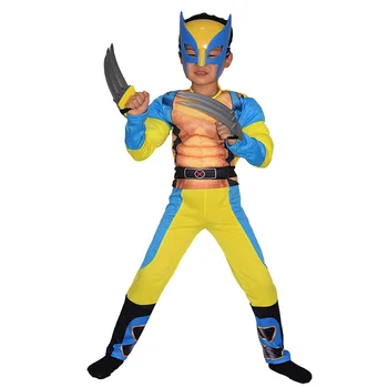 Детский костюм Росомахи на Хэллоуин, боди, Супергерой Икс, Логан, косплей, мускулистый комбинезон, детская одежда для выступлений на сцене 16