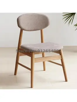 Обеденный стул из массива дерева, домашний скандинавский стул, ткань, дерево, цвет дуба, мягкая упаковка, простой современный стул со спинкой для ресторана 12