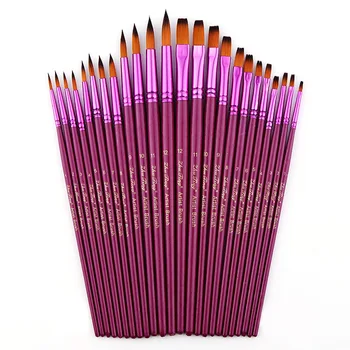 Набор акварельных ручек с круглым наконечником 12 фиолетовых шестов с двухцветной нейлоновой шерстью, акриловая кисточка-крючок 
