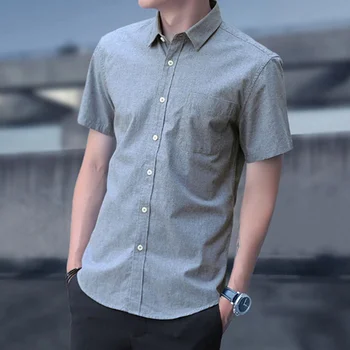 Мужская летняя рубашка с коротким рукавом, Новый корейский повседневный топ, мужская Оксфордская белая рубашка с рукавом в четверть дюйма, Inch Tide 15
