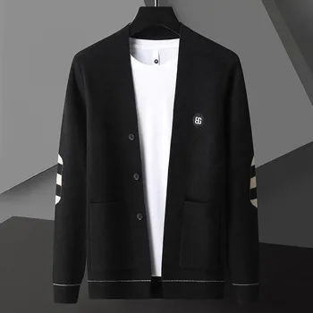 Высококачественный повседневный вязаный кардиган, мужской весенне-осенний новый легкий роскошный корейский вариант, трендовый свитер с вышивкой, шаль, пальто 12