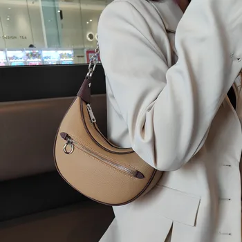 Дизайнерская сумка-тоут с цепочкой на молнии и карманом в виде улыбки, высококачественная женская сумка из воловьей кожи в форме полумесяца, женская сумка подмышками через плечо 12
