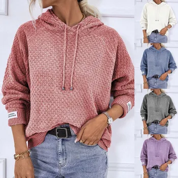Женский свитер с капюшоном и завязками 2022 года, новый однотонный пуловер, повседневный свитер, верхняя рубашка, мужская теплая толстовка с капюшоном