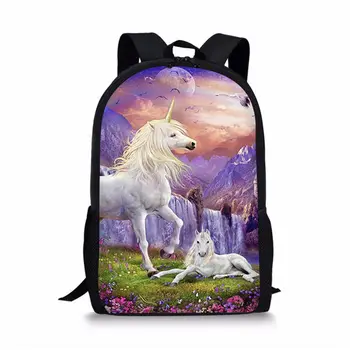 Школьная сумка с рисунком единорога и лошади, модный мультяшный рюкзак для подростков, мальчиков и девочек, Повседневная сумка для книг, детские подарки 16 дюймов 13