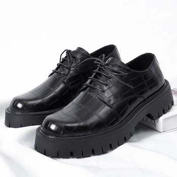 мужская обувь, оксфорды на шнуровке, весенне-осенние дизайнерские мужские модельные туфли, модные официальные черные туфли из лакированной кожи с ярким лицом для мужчин