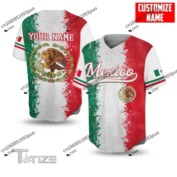 Флаг Мексики с Черепом, Бейсбольная Рубашка с Пользовательским Названием, Бейсбольная Рубашка с 3D Принтом, Мужская Рубашка, Повседневная Рубашка, Топы в стиле Хип-Хоп 14