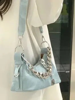 2023 Новая Корейская роскошная дизайнерская женская сумка на цепочке, модный тренд, джинсовая сумка подмышками, Универсальная женская сумка через плечо Ins
