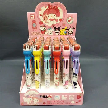 Канцелярские принадлежности Sanrio Roller Stamp, Шестицветная шариковая ручка Kuromi Cinnamon Dog Melody, многоцветная карманная ручка 18
