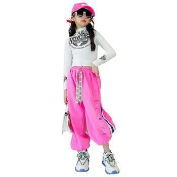 Подростковый бутик Детской одежды для девочек от 4 до 14 лет, Модный Корейский Хлопковый Белый милый топ + Свободные повседневные брюки, Весенне-осенний костюм 2