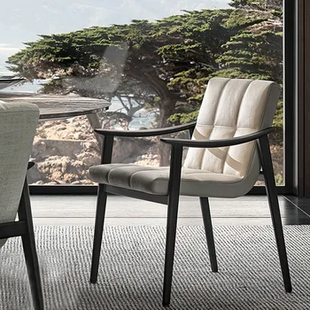 Новый обеденный стул из массива дерева в скандинавском стиле с подлокотником, кожаное кресло для отдыха, современный простой односпальный диван, кресло для гостиной, мебель 2023 года выпуска 10