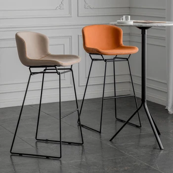 Легкие роскошные барные стулья из скандинавской кожи, дизайнерские креативные барные стулья для кухни, стульчик для кормления со спинкой дома, табурет для стойки в гостиной 1