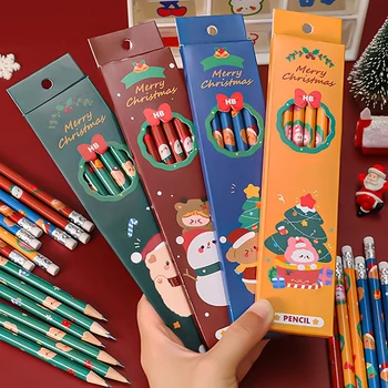 Быстрая доставка 6 шт./лот, Рождественские карандаши в штучной упаковке, набор ручек для рисования, деревянный HB с резиновыми канцелярскими принадлежностями 22