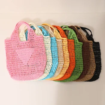 Универсальная плетеная сумка из полой соломы большой емкости Xiaoqing new ярких цветов, тканая сумка на одно плечо, портативная пляжная сумка 11