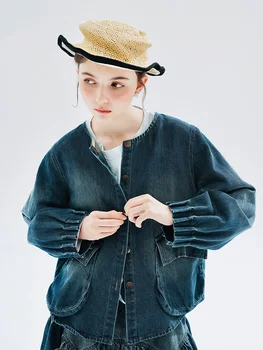 imakokoni 2023 Ранняя осень оригинальный дизайн, ностальгическая короткая джинсовая куртка с эффектом стирки, женская тонкая 234239 10