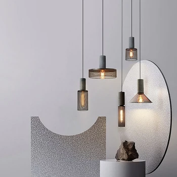 Современные светодиодные подвесные светильники в индустриальном стиле, внутренняя люстра, светильники, Железный абажур, Цементная подвесная лампа для барного столика