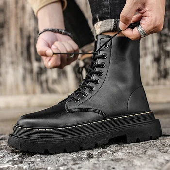 Рабочие ботинки, армейские ботинки на шнуровке, мужские ботинки на платформе с толстым каблуком 5 см, повседневные ботинки в британском стиле на толстой подошве, увеличивающие рост 9