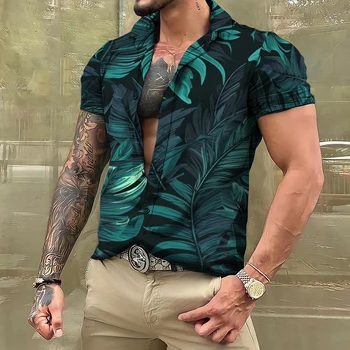 Гавайские рубашки, Мужские Топы с коротким рукавом и цветочным принтом на пуговицах, Повседневная одежда Оверсайз, Уличная одежда на каждый день, Хит 2023 года 16