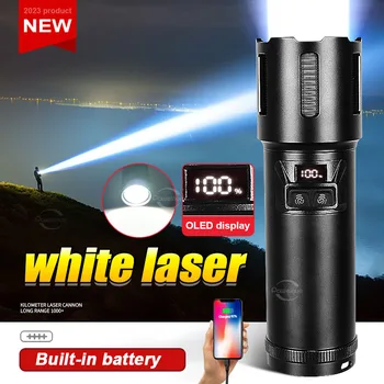 Белый Лазерный Мощный Светодиодный Фонарик Супер Яркий Тактический Фонарь Встроенный Аккумулятор Перезаряжаемая Вспышка Type C High Power Lamp 18
