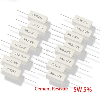 10шт 5 Вт 5% Цементный Резистор Силовое Сопротивление 0.01R 0.05R 0.1R 0.15R 0.22R 0.25R 0.27R 0.01 0.05 0.1 0.15 0.22 0.25 0.27 ом 22