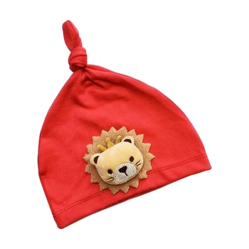 Детская шапочка со львиной тематикой, мягкая дышащая шапочка с узлом, уютный головной убор, однотонные головные уборы для младенцев до 1 года Y55B 11