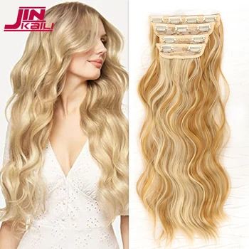 JINKAILI 4 шт./Синтетическая заколка для волос В длинных волнистых густых шиньонах для женщин, синтетические наращивание волос на всю голову, шиньоны Омбре 12