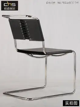Консольный стул Обеденный стул с трубкой из нержавеющей стали в античном стиле, простое кожаное кресло Bauhaus 19