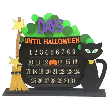 Адвент-календарь на Хэллоуин, орнамент с обратным отсчетом, деревянная кошачья метла, украшение рабочего стола со съемным календарным орнаментом, украшение для дома на Хэллоуин 3