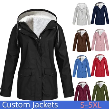Женская толстая куртка с пользовательским логотипом, однотонное осенне-зимнее пальто с капюшоном, свободная модная одежда на молнии, ветровки 11