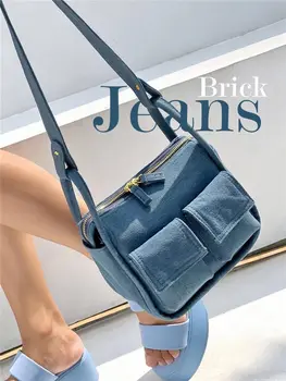 Джинсовая женская сумка 2023, новая холщовая сумка через плечо, модная сумка для пригородных поездок, косая сумка через плечо, ретро сумка для подмышек, женская сумка 18