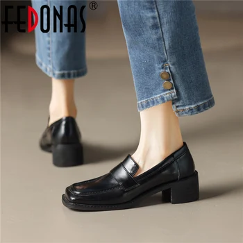 FEDONAS / Новое поступление, женские туфли-лодочки на толстом каблуке с квадратным носком, качественная натуральная кожа, весенне-летняя офисная женская обувь в стиле ретро 9