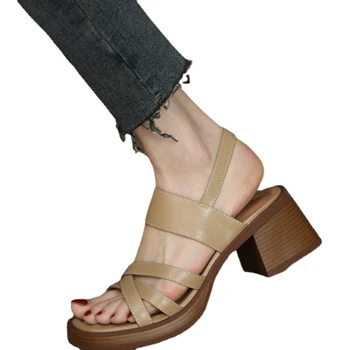 Современные сандалии для летних вечеринок, универсальные женские римские туфли на толстой подошве в стиле ретро 2