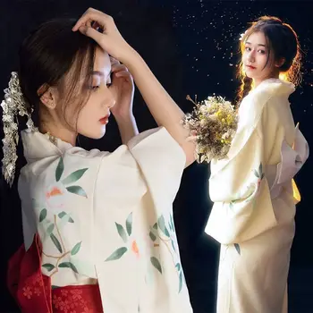 2023 Японское женское белое кимоно Японская традиционная одежда Аниме-кимоно с бантом Гейши Японская Традиционная одежда Таиланда 2