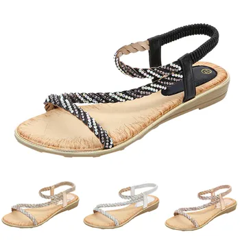 Модные летние женские босоножки 2023 года, разноцветные пляжные сандалии на плоской подошве с круглым носком, простые повседневные удобные сандалии большого размера 5