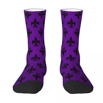 Фиолетово-черный Fleur De Lis Sock Носки Мужские Женские чулки из полиэстера Настраиваемого дизайна 16