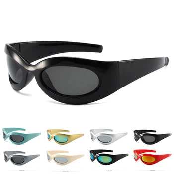 Y2K Спортивные Солнцезащитные очки в стиле панк Для женщин и мужчин 2022, Роскошный бренд, дизайнерские Солнцезащитные очки с овальными выпученными глазами, UV400, Модные Очки для вождения, езды на велосипеде 9