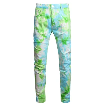 Новые уличные мужские джинсы с цифровым принтом, зеленые узкие брюки со средней талией, повседневная одежда в стиле хип-хоп 19