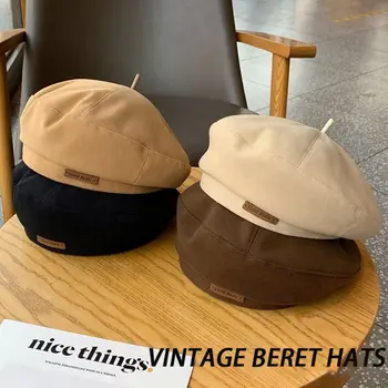 Винтажные шляпы-береты Элегантные женские шерстяные шляпы британских художников из ткани, плоская кепка, восьмиугольные кепки-береты, осенние уличные девушки 10