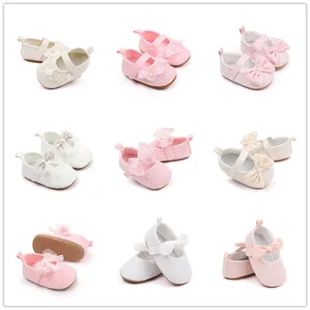 Весенне-осенняя обувь для новорожденных, однотонная кружевная обувь с бабочкой, сетчатая вышитая цветочная пуговица, детская обувь принцессы для прогулок 10