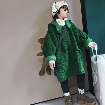 Модное хлопковое зеленое пальто MODX для девочек и мальчиков, Корейское утепленное бархатное однобортное пальто, детская теплая куртка 20