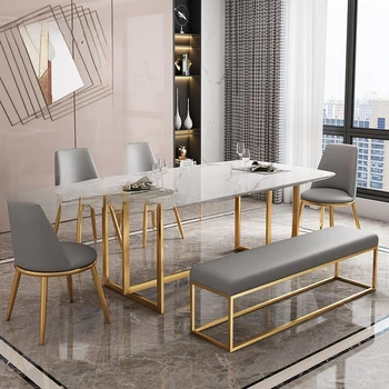 Высококачественные кухонные столы для Большой семьи Высококачественная мебель для столовой Роскошный прямоугольный стол из глянцевого мрамора в итальянском стиле 18