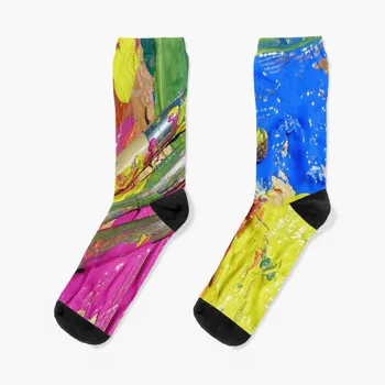 Носки с красками и кисточками, забавные носки, женские носки 11