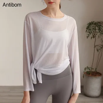 Спортивный халат Antibom, футболка для женщин, для бега, фитнеса, свободные тонкие часы для занятий Пилатесом, йогой, с длинными рукавами