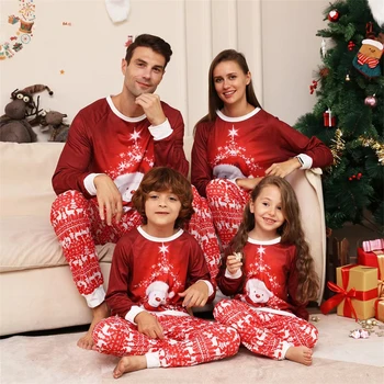 Рождественская одежда, подходящая для семьи одежда, Комплект семейных пижам с принтом для маленьких мальчиков и девочек, зимние мать и дочь, папа и сын 20