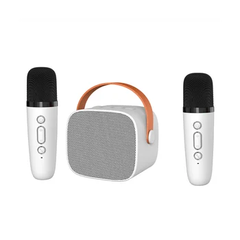 Мини-караоке-машина с 2 беспроводными микрофонами для детей и взрослых, 18 предварительно загруженных песен, портативный Bluetooth, белый 16