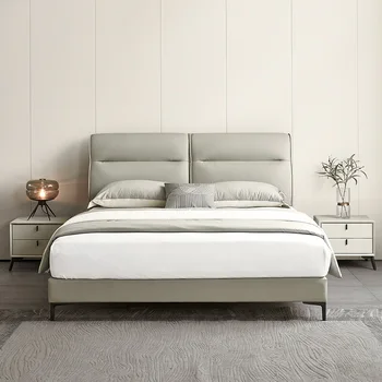 Кровать из натуральной кожи современный минимализм 1,8 м светлая спальня роскошная двуспальная кровать свадебная кровать