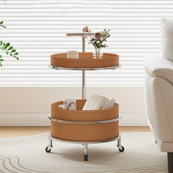 Журнальные столики для маленькой гостиной, Дизайнерский круглый приставной столик для спальни с металлическими ножками, прихожая, мебель в скандинавском стиле. 2